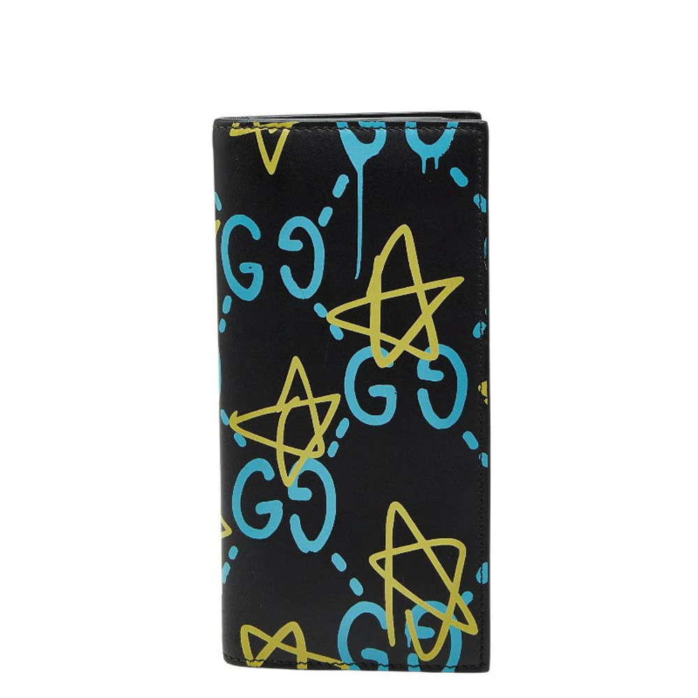 Gucci Ghost Star Long Wallet Black Blue Yellow Leather